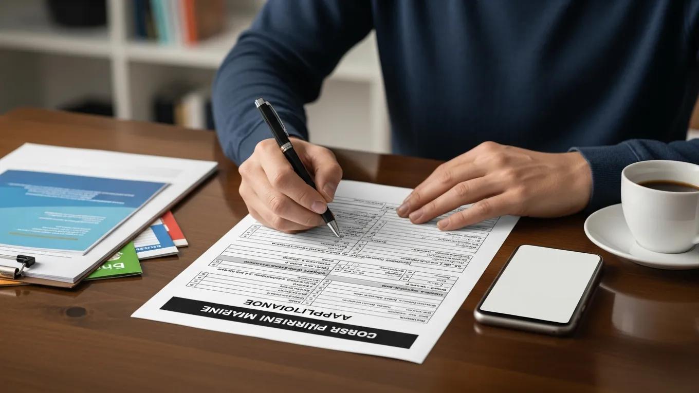 Person filling out a disability insurance application form at a desk