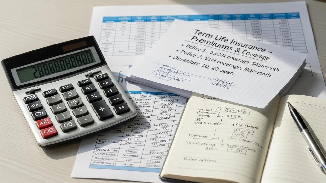 Calculator and notes on term life insurance premiums and coverage amounts