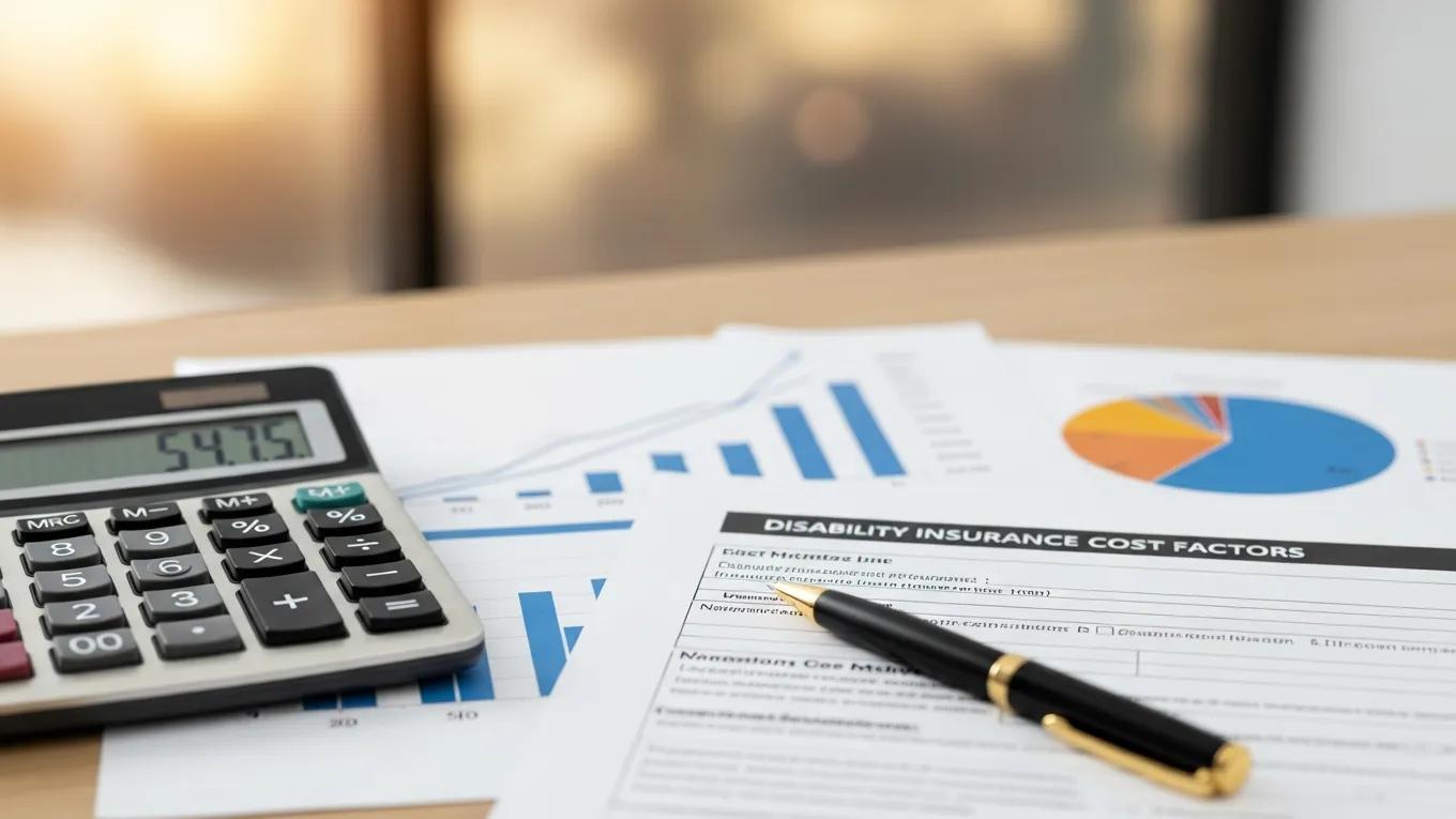 Calculator and financial documents representing cost factors of disability insurance