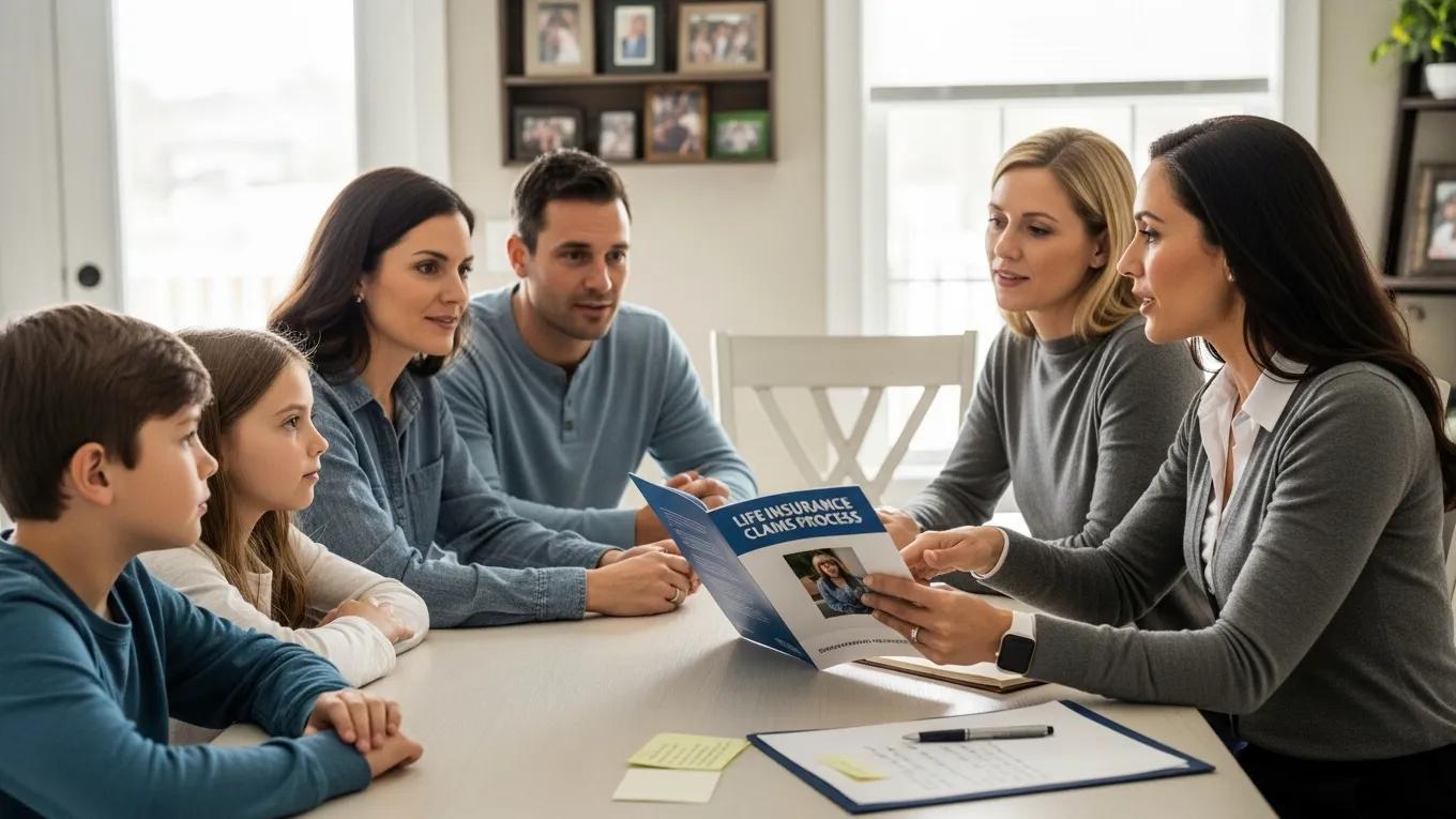 Idaho family receiving guidance from an insurance professional about the life insurance claims process, emphasizing support and clarity
