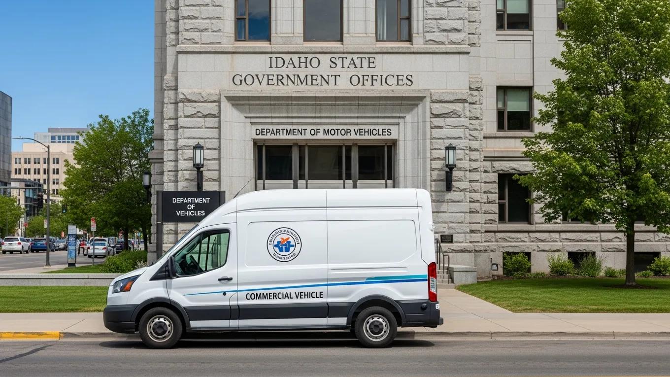 Fleet vehicle parked outside government building for compliance with insurance requirements