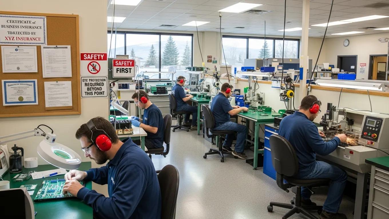 Idaho manufacturing facility with workers, demonstrating the impact of business insurance on safety and productivity