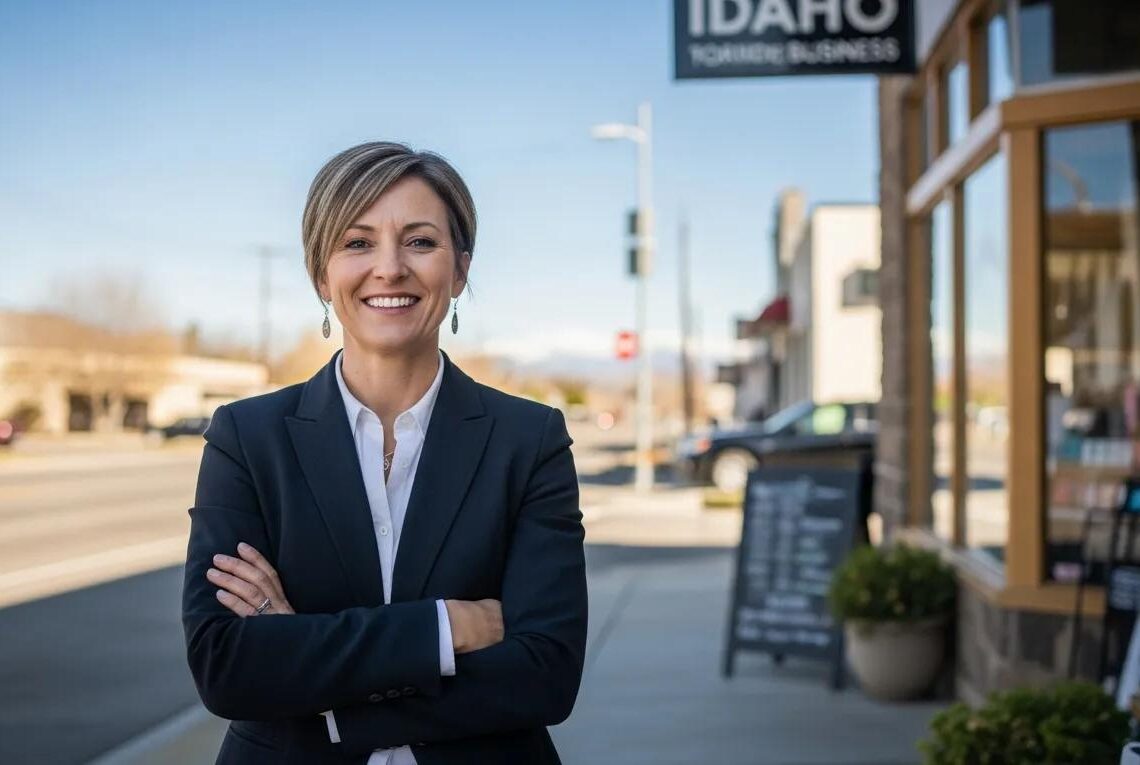 Small business owner in Idaho smiling in front of their shop, representing small business insurance