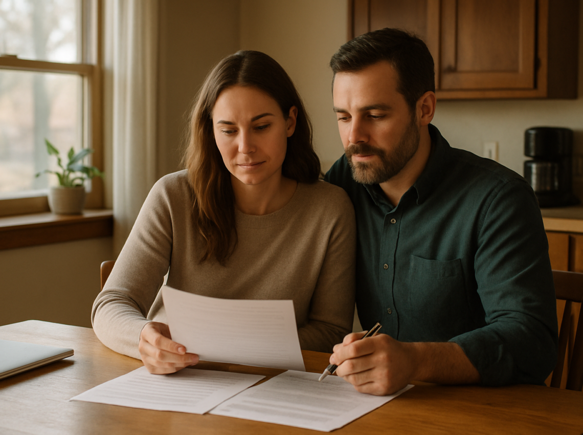 Idaho couple comparing term, whole, and universal life insurance
