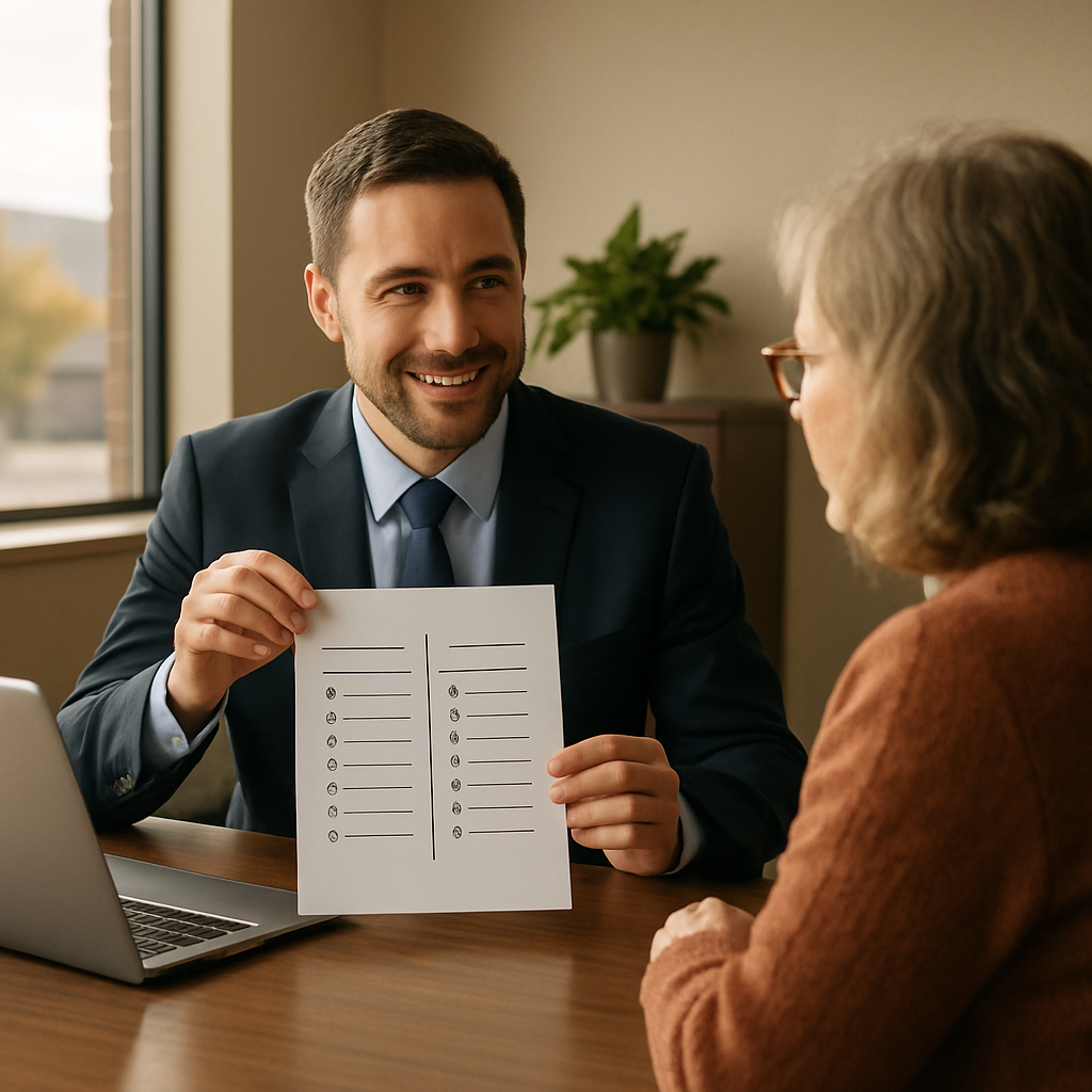 Agent comparing term and whole life side by side for a client