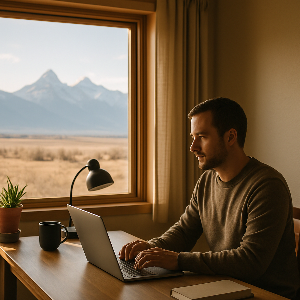 Cross-border remote worker reviewing coverage at home in Idaho