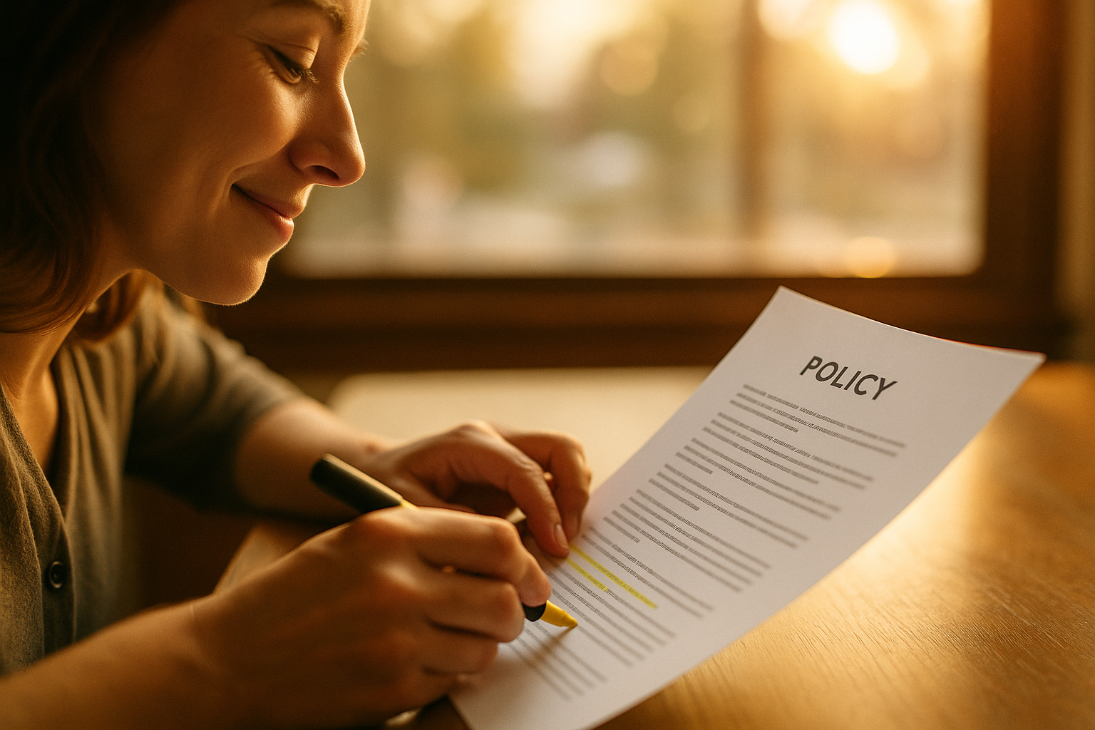 Reviewing a policy document with a highlighter