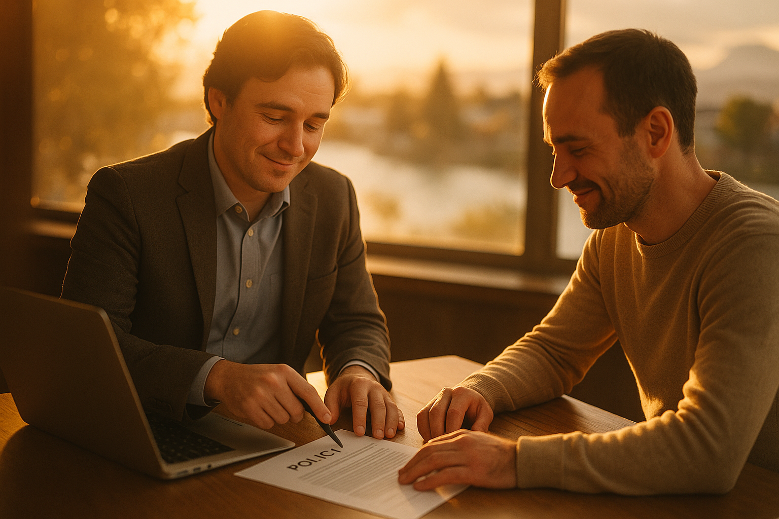 Advisor pointing out policy details to a client