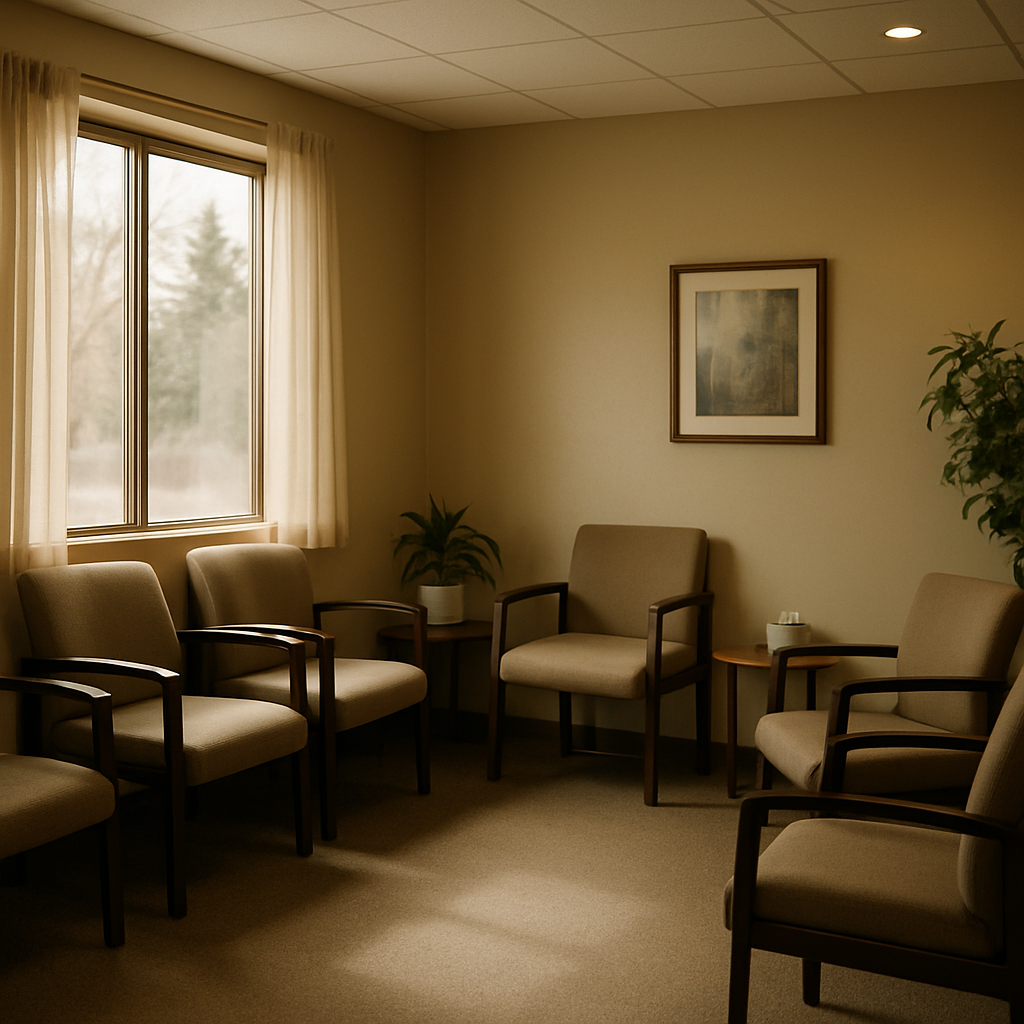 Calming behavioral health clinic waiting area
