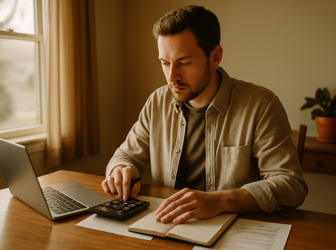 Estimating Idaho health insurance costs with a calculator and laptop