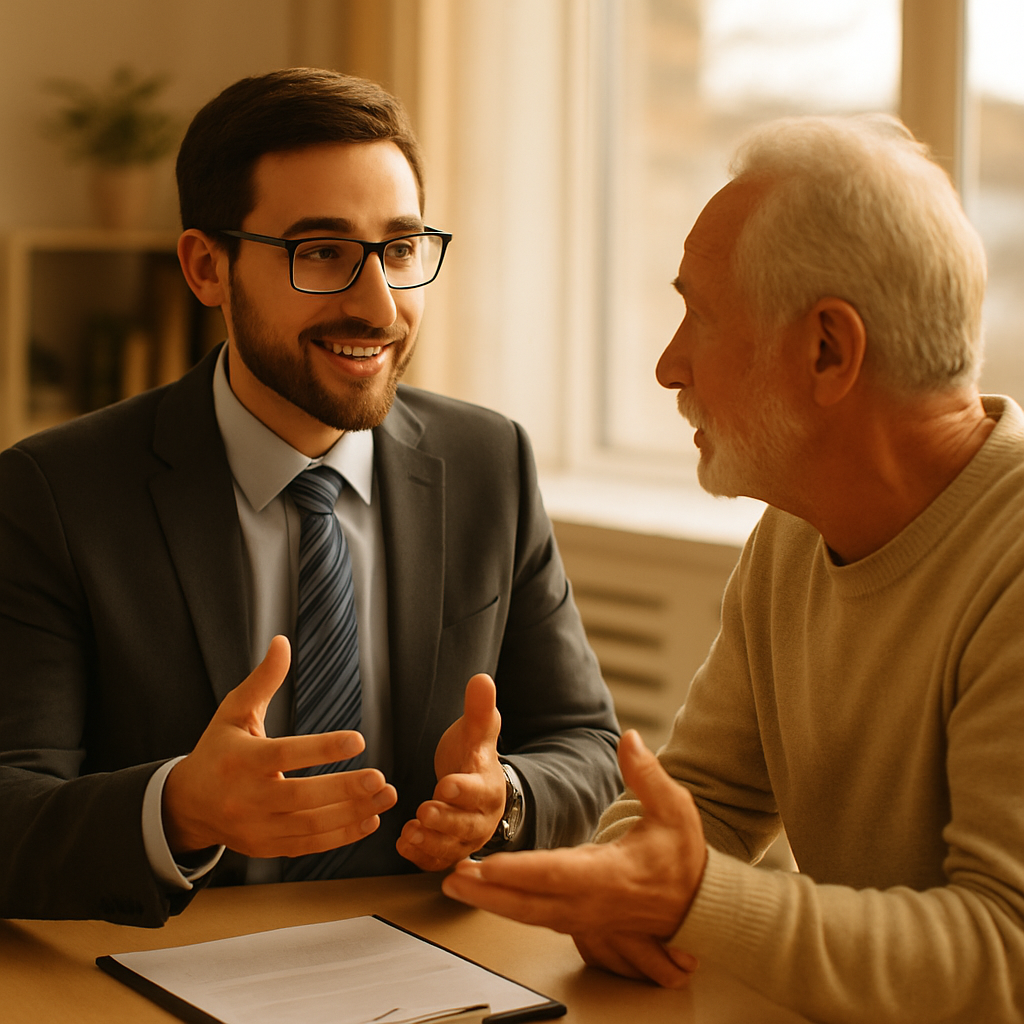 Insurance agent explaining health coverage answers to a client