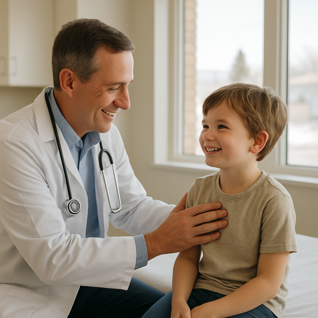Pediatrician examining a child during a covered family doctor visit in Idaho