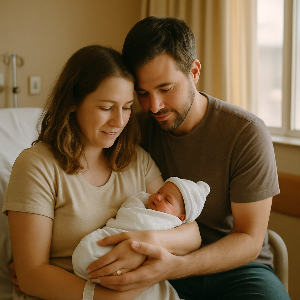 New parents with their newborn in the hospital