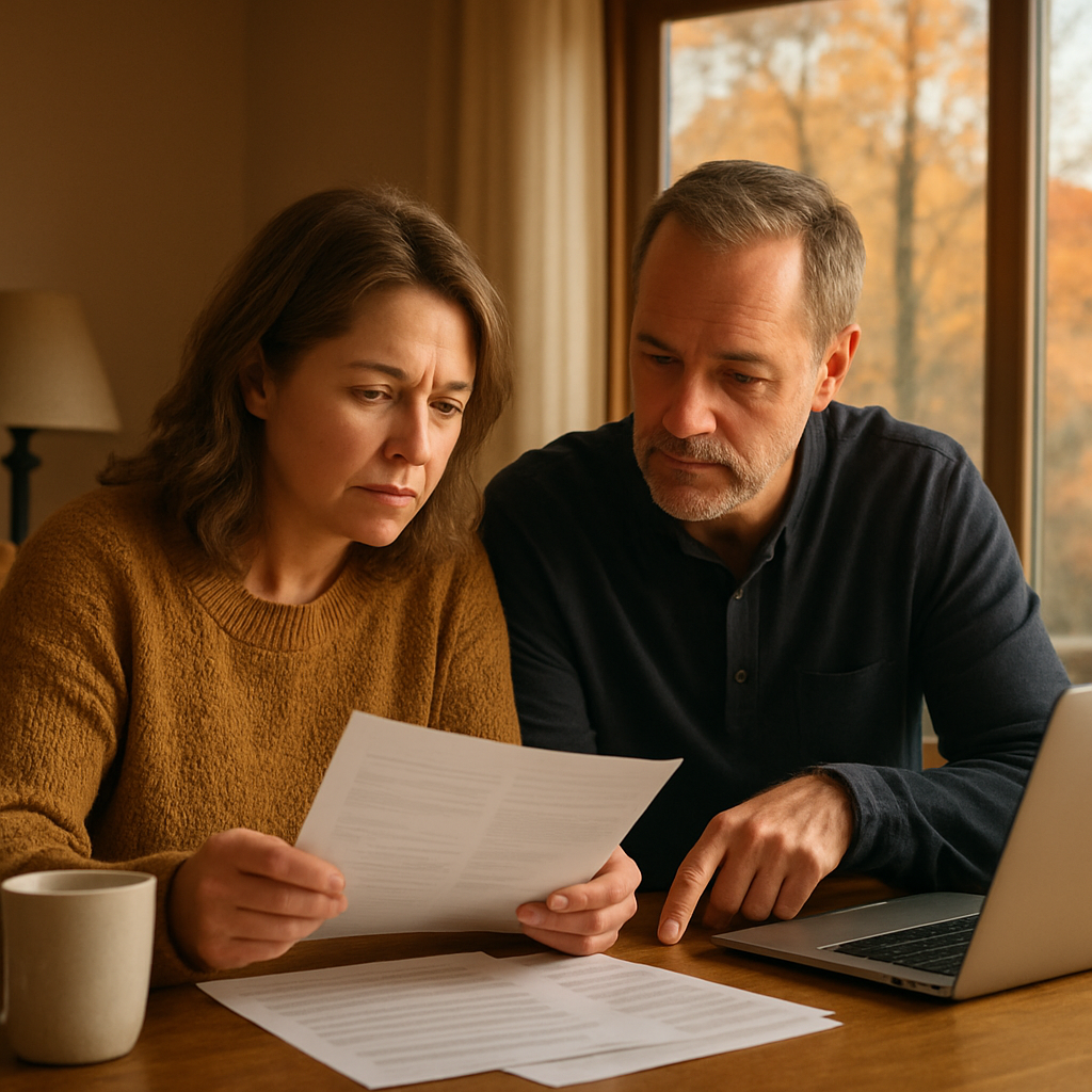 Idaho couple reviewing health plan renewal during open enrollment