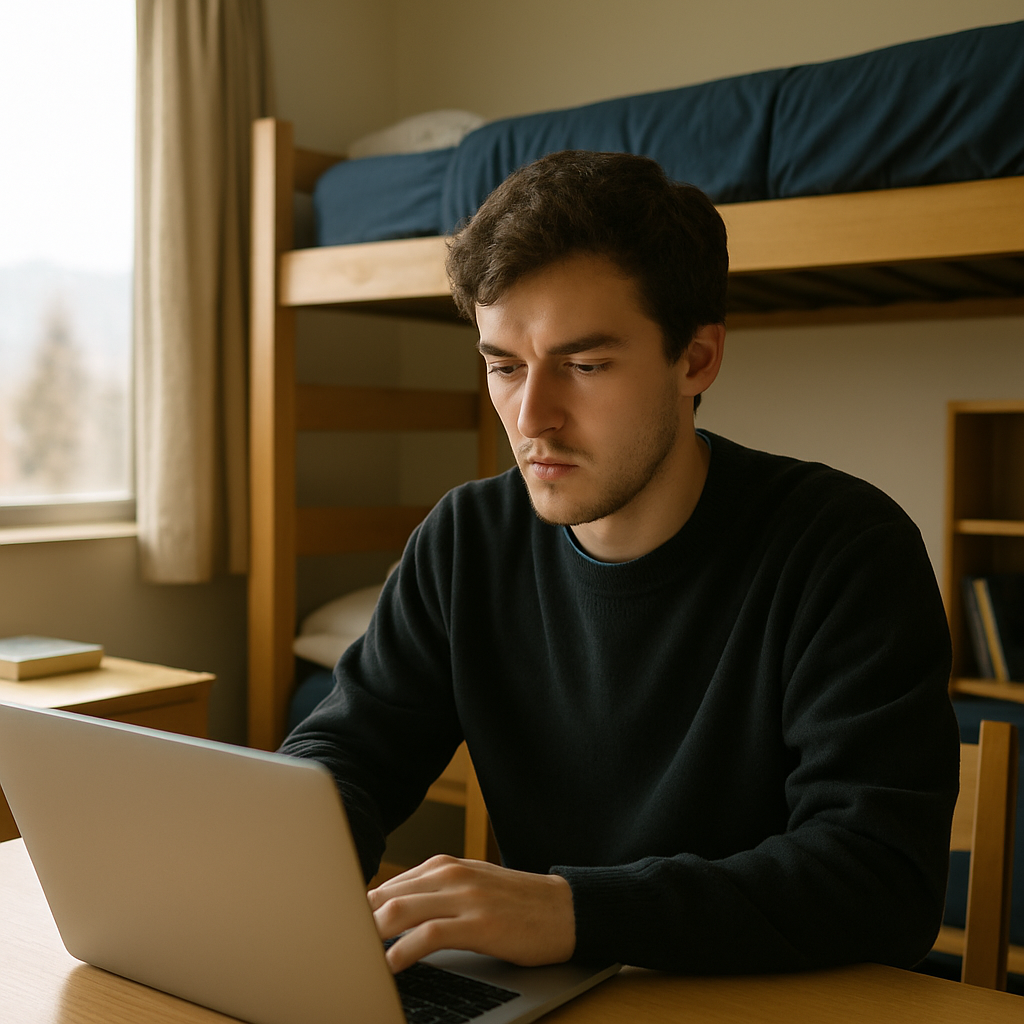 Student reviewing health insurance options on a laptop