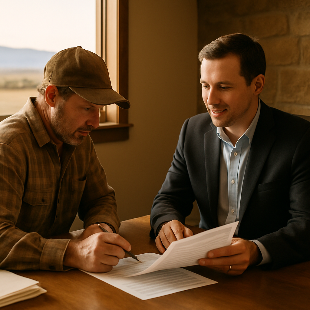 Business owner reviewing insurance compliance with an advisor
