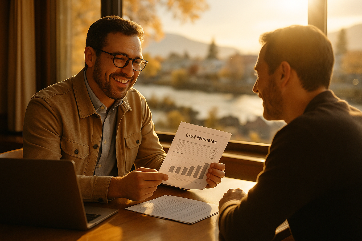 Advisor showing insurance cost estimates to a client