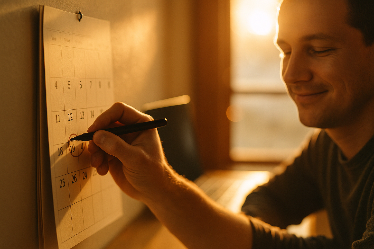 Circling an enrollment date on a calendar