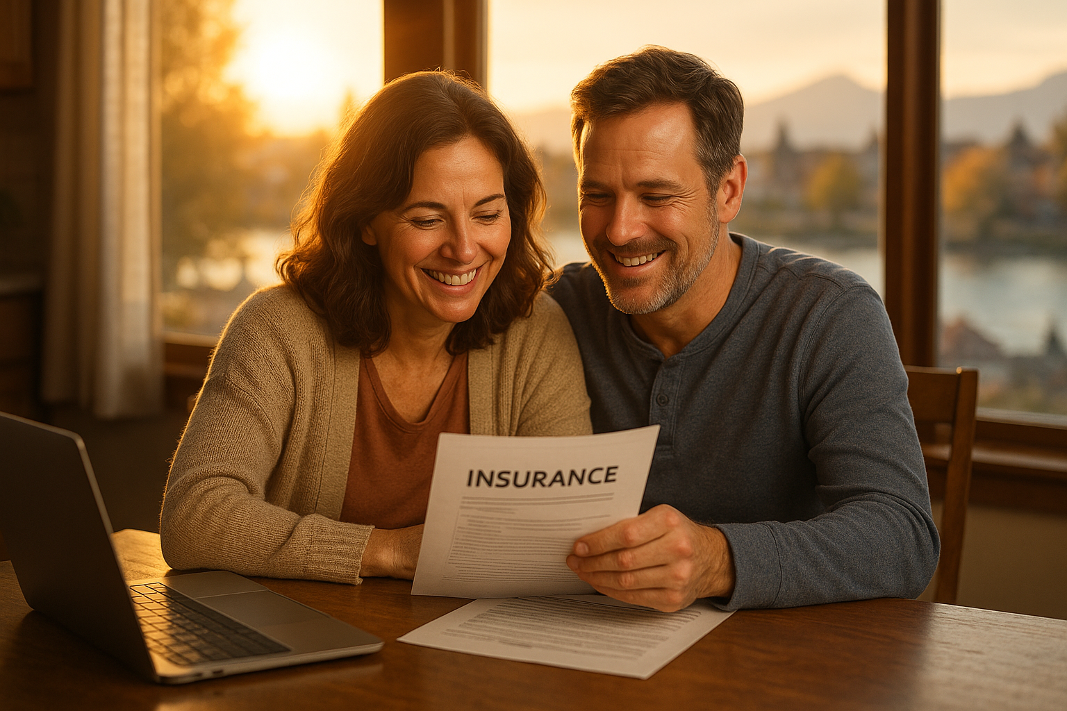 Couple reviewing their insurance coverage together at home