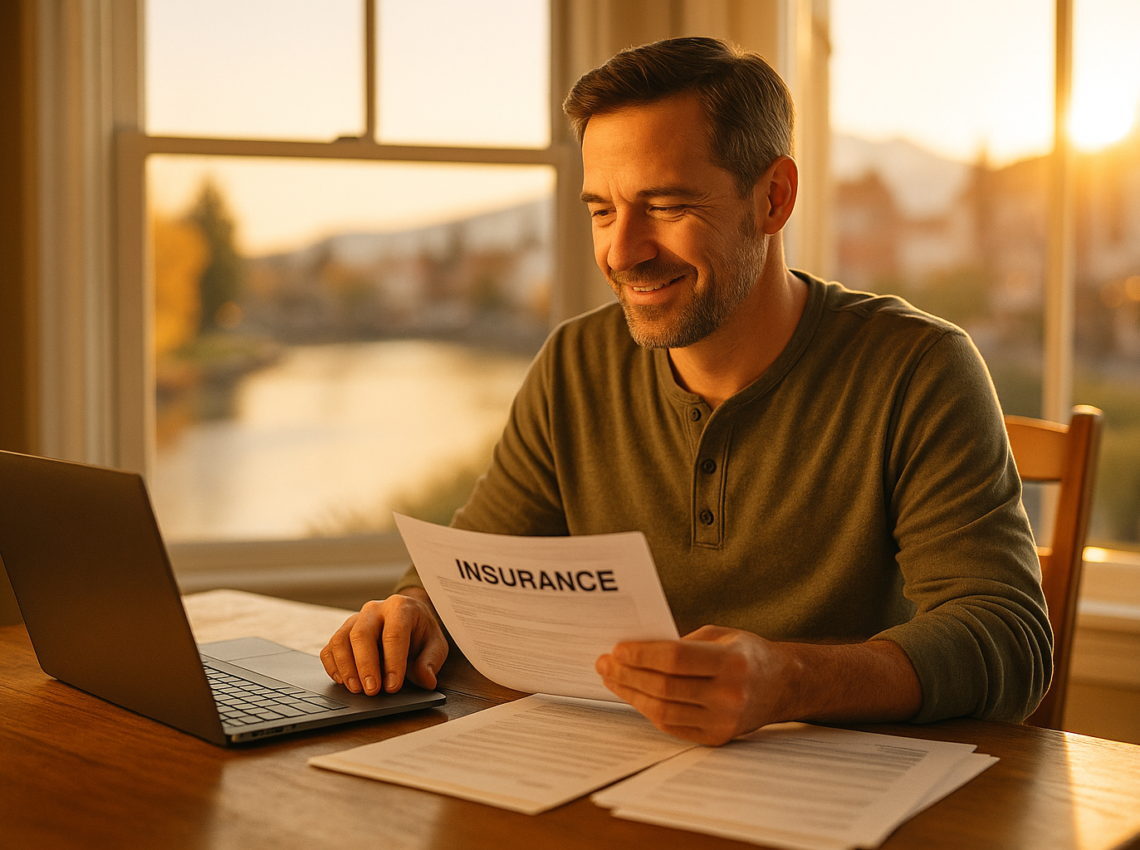 Idaho resident doing an annual insurance coverage review at home