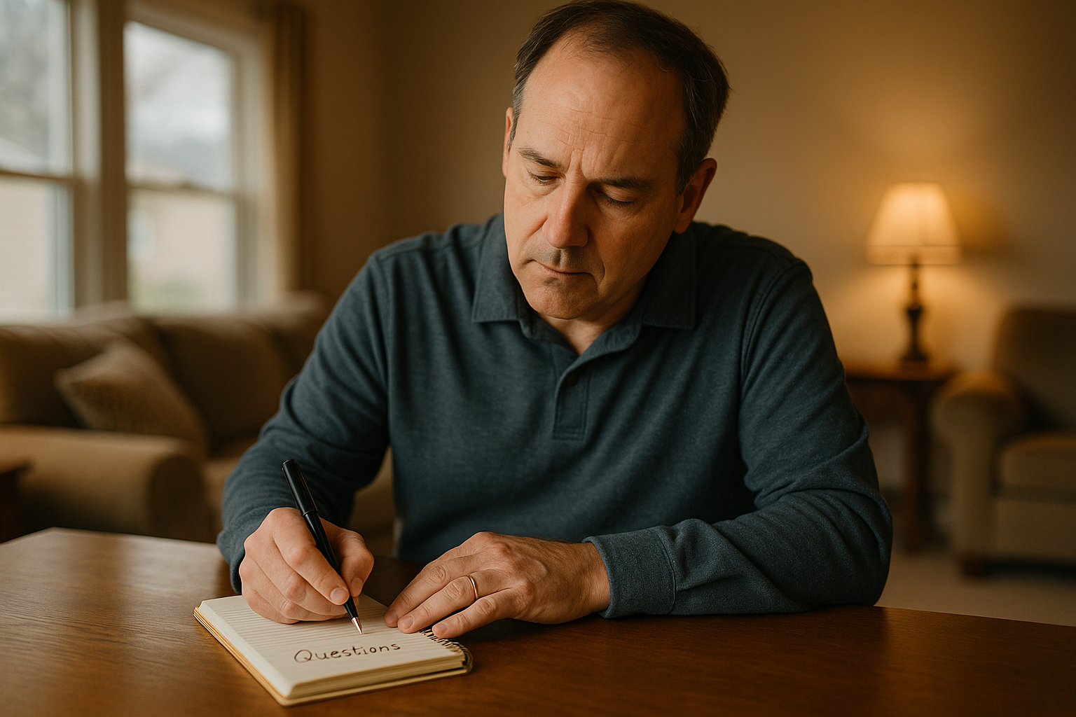 Writing a list of questions before an insurance meeting