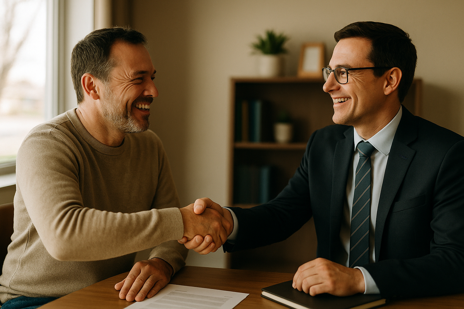 Client and insurance agent shaking hands