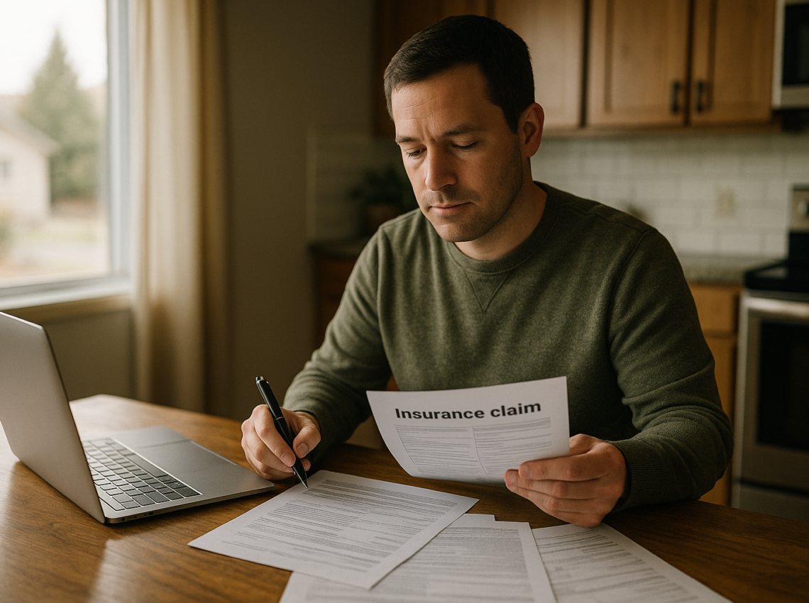 Idaho resident filing an insurance claim at home
