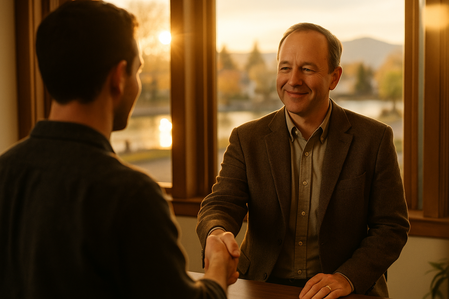 Local insurance advisor greeting a client in Idaho