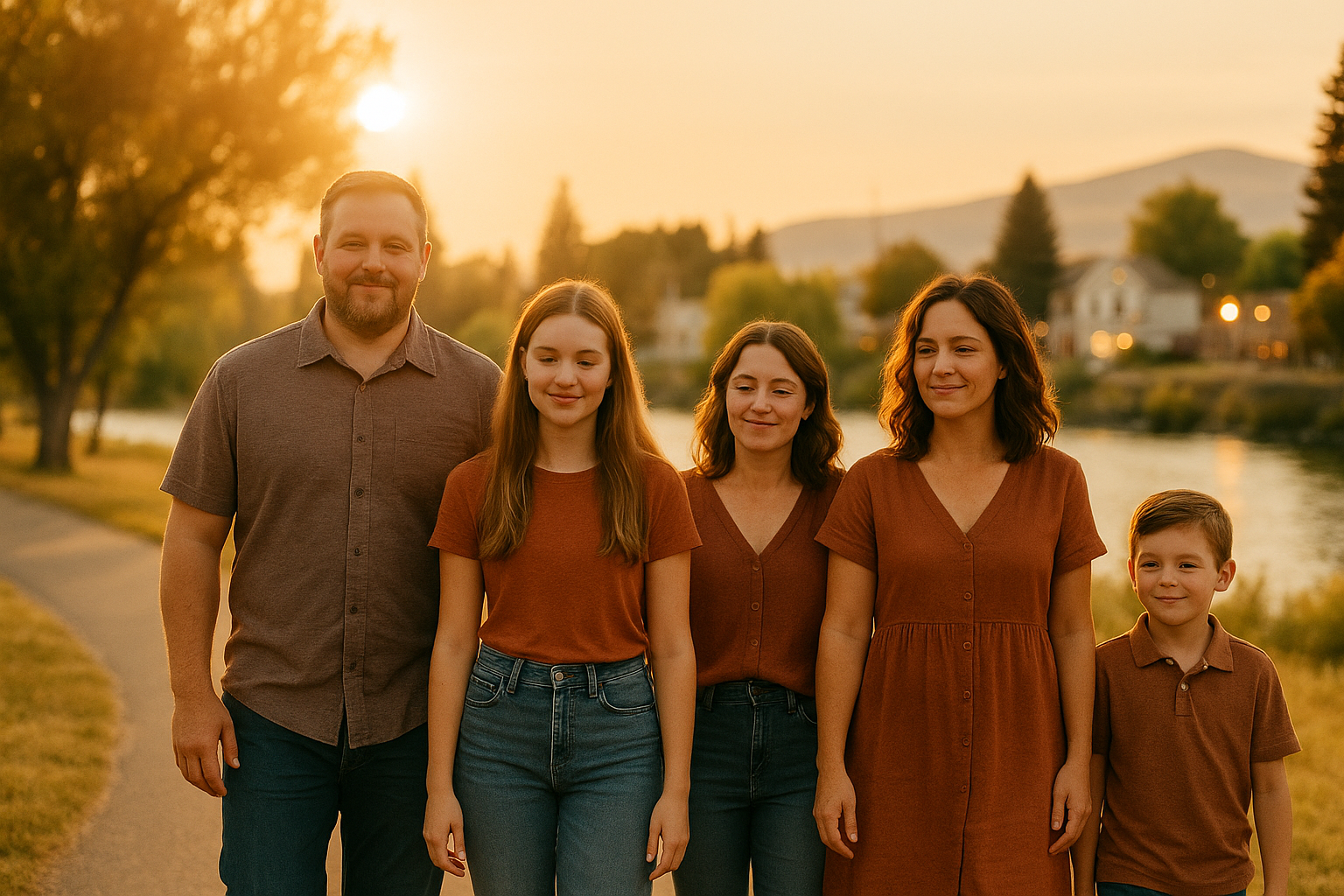 Idaho family in their neighborhood near the Snake River