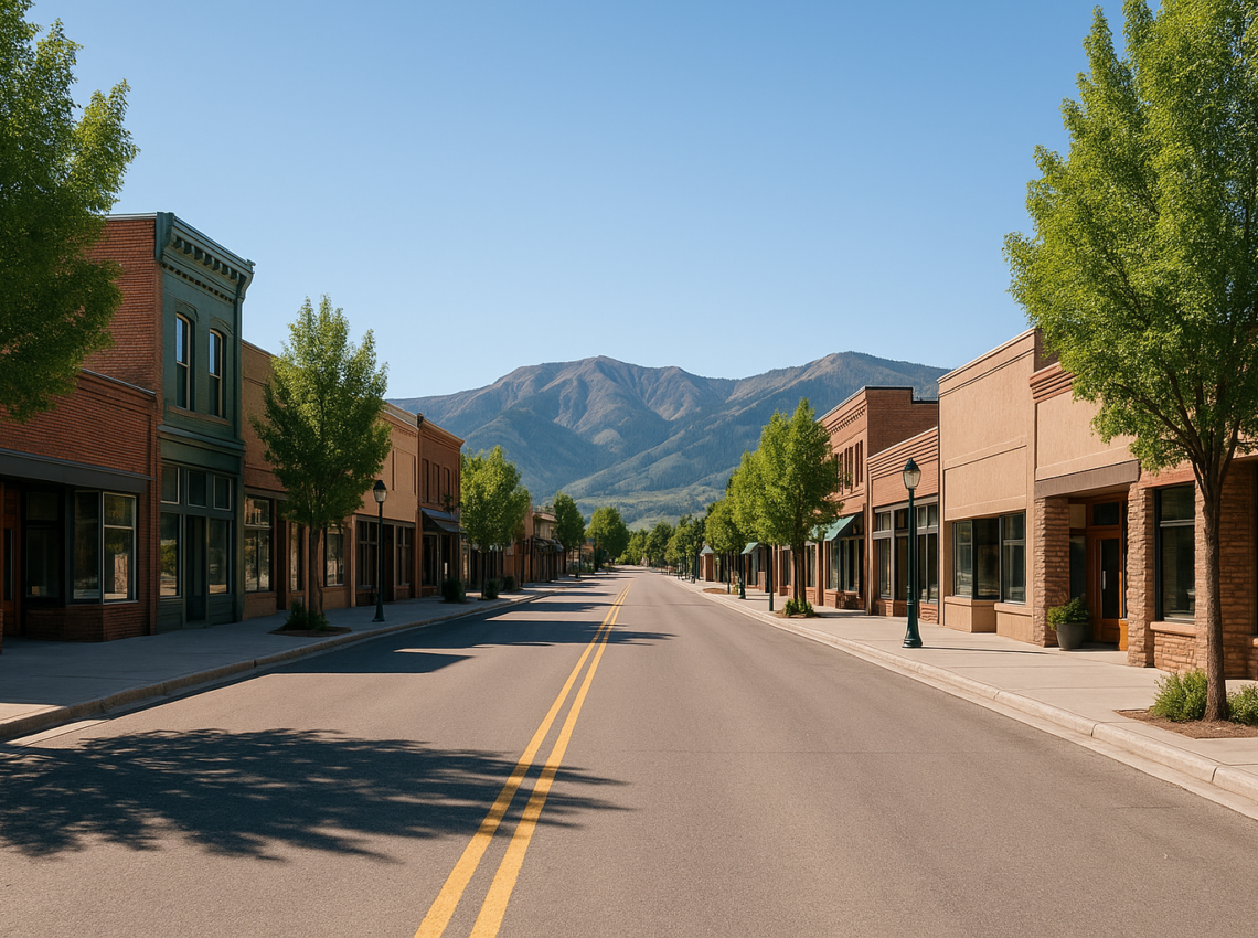 Eastern Idaho small-town main street served by Eagle Cap Insurance
