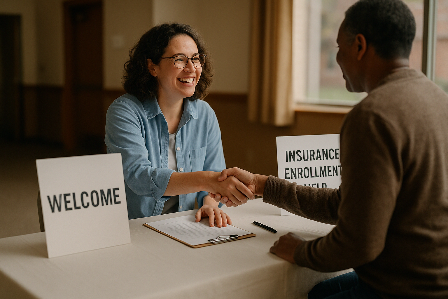 Sign-in table at a local enrollment help event