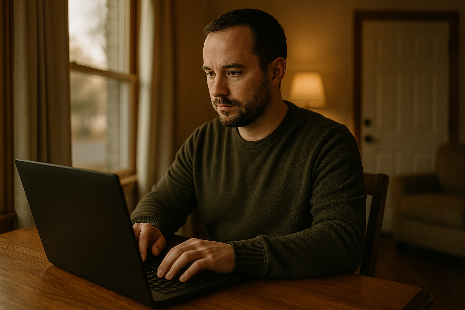 Person securely entering information on a laptop