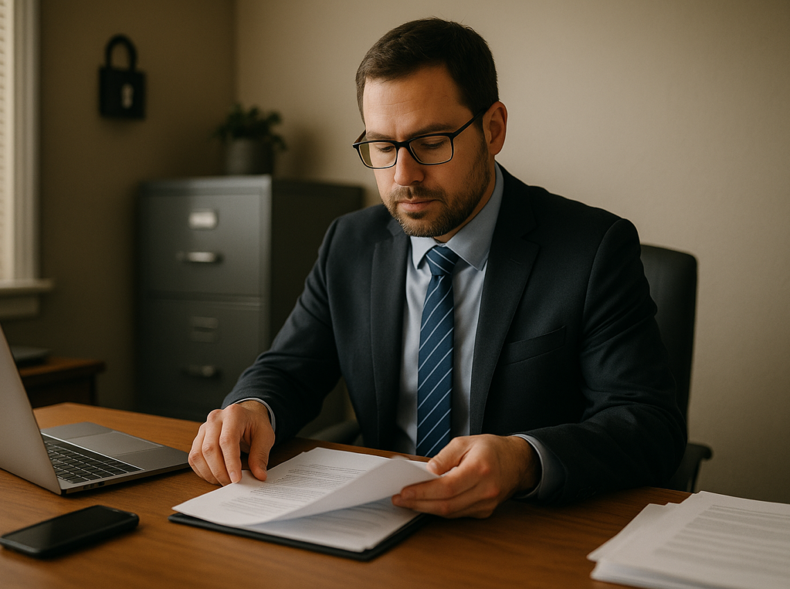 Insurance office protecting client information securely