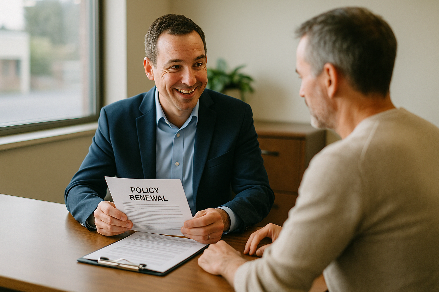 Agent reviewing a policy renewal with a client