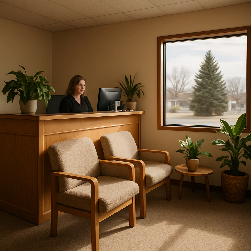 Welcoming reception area of a local Idaho insurance office