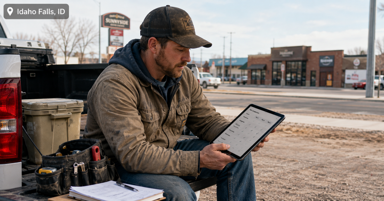 Self-employed small business owner in Idaho Falls reviewing health insurance near me options during the workday