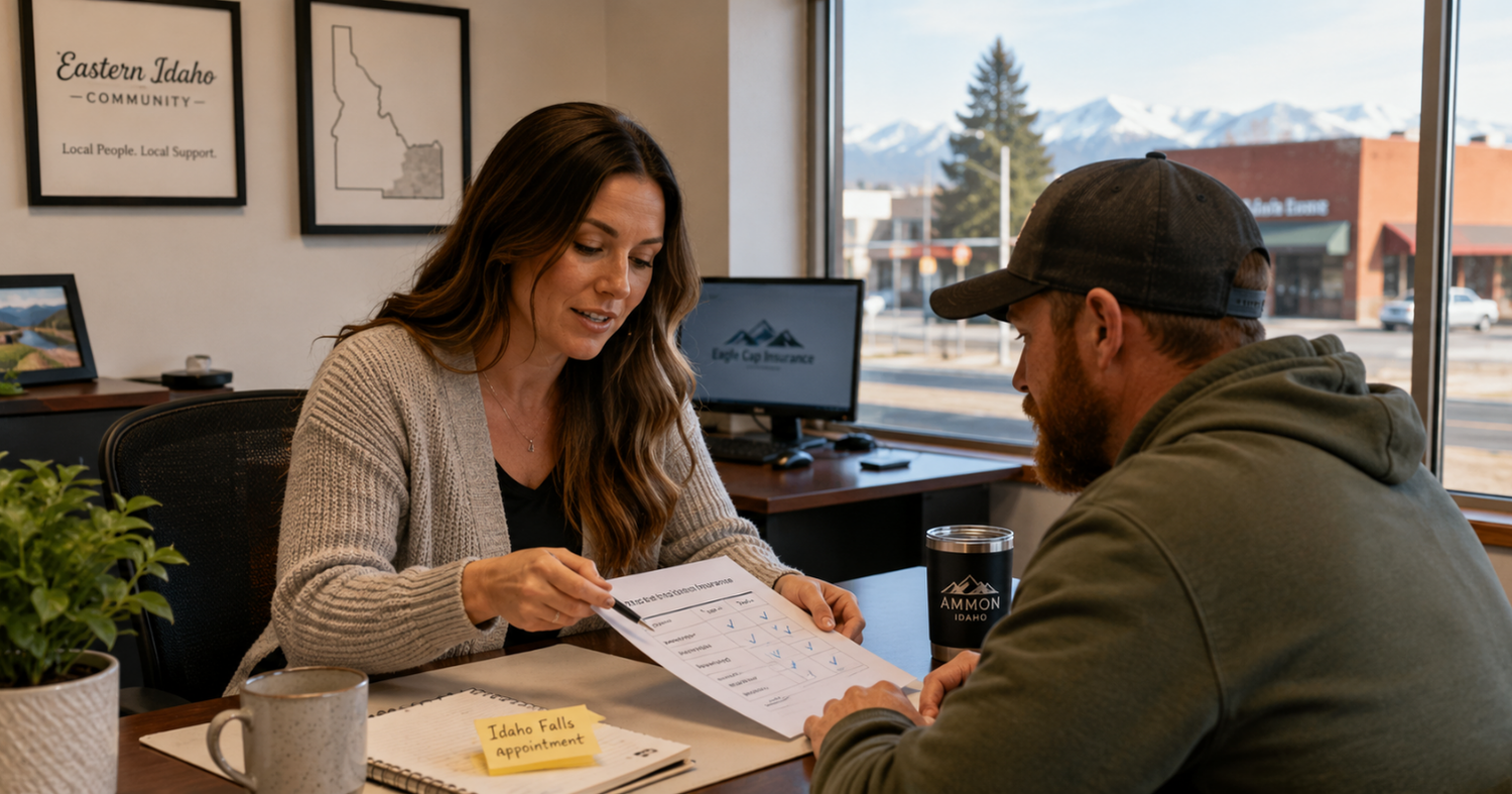 Local insurance advisor in Ammon Idaho helping a self-employed client compare individual health plans near Idaho Falls