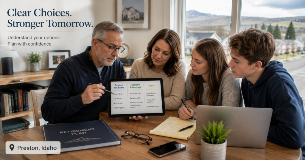 Preston Idaho family comparing Original Medicare Medicare Advantage and Part D with local Medicare health plan assistance